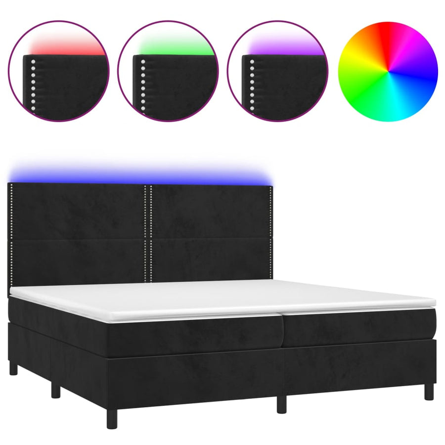 Boxspring Met Matras En Led Fluweel Zwart 200 x 200 cm Effen met spijkers