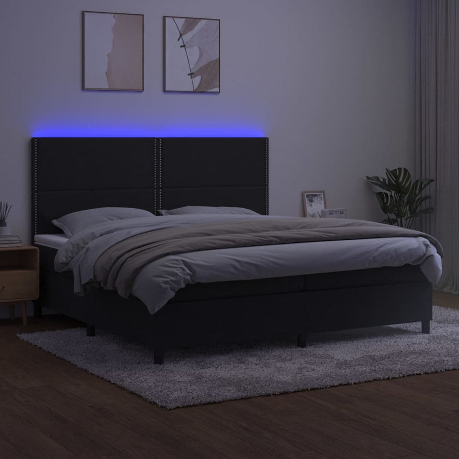 Boxspring Met Matras En Led Fluweel Zwart 200 x 200 cm Effen met spijkers