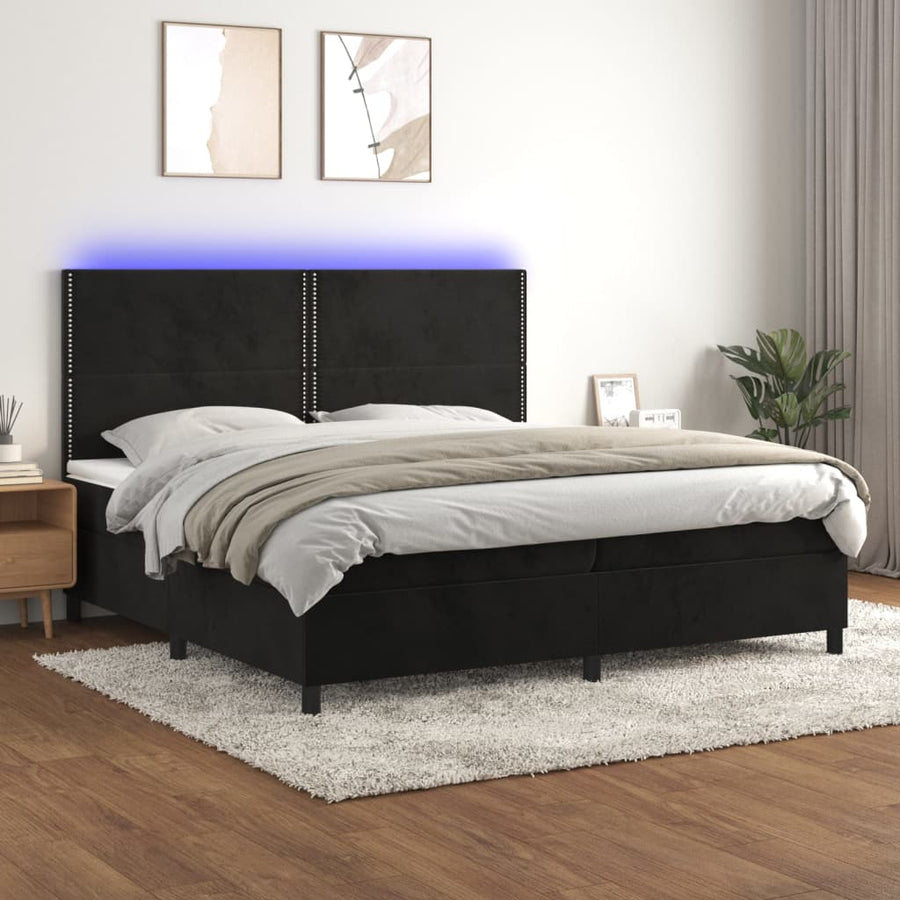 Boxspring Met Matras En Led Fluweel Zwart 200 x 200 cm Effen met spijkers