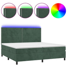 Boxspring met matras en LED fluweel donkergroen 200x200 cm 200 x 200 cm Effen met spijkers