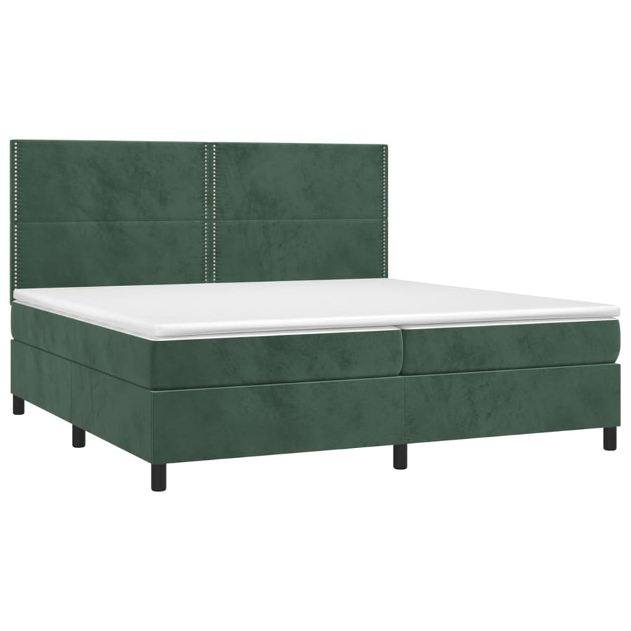 Boxspring met matras en LED fluweel donkergroen 200x200 cm 200 x 200 cm Effen met spijkers