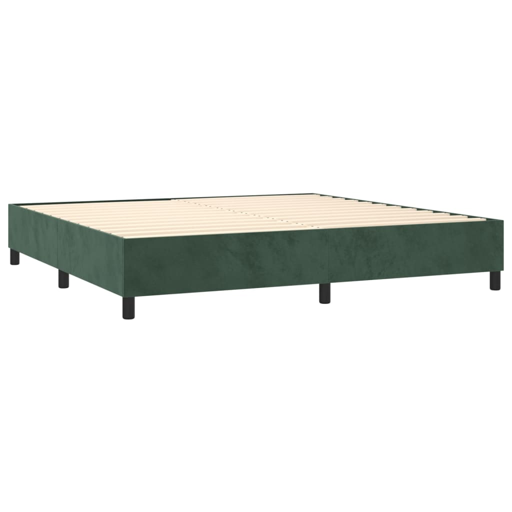 Boxspring met matras en LED fluweel donkergroen 200x200 cm 200 x 200 cm Effen met spijkers