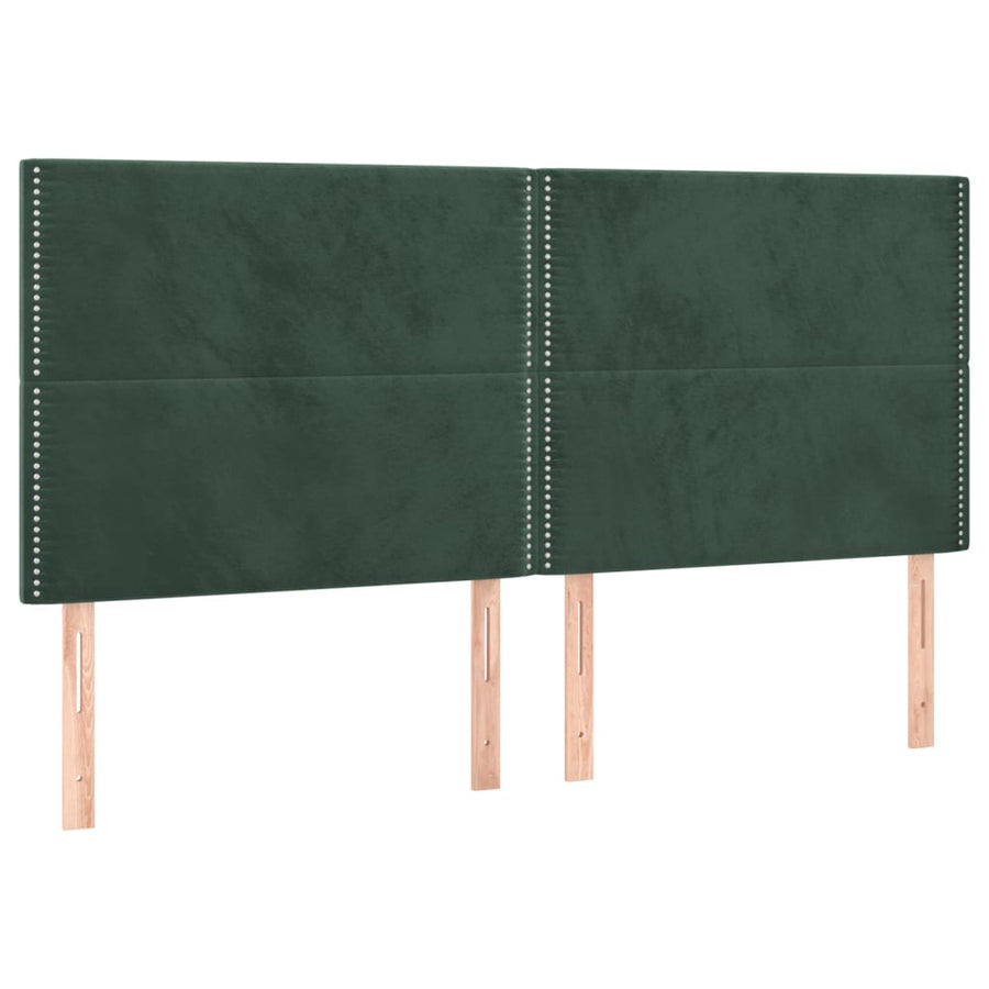 Boxspring met matras en LED fluweel donkergroen 200x200 cm 200 x 200 cm Effen met spijkers
