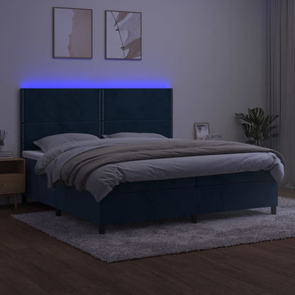 Boxspring Met Matras En Led Fluweel Donkerblauw 200 x 200 cm Effen met spijkers