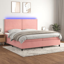 Boxspring Met Matras En Led Fluweel Roze 200 x 200 cm Effen met spijkers