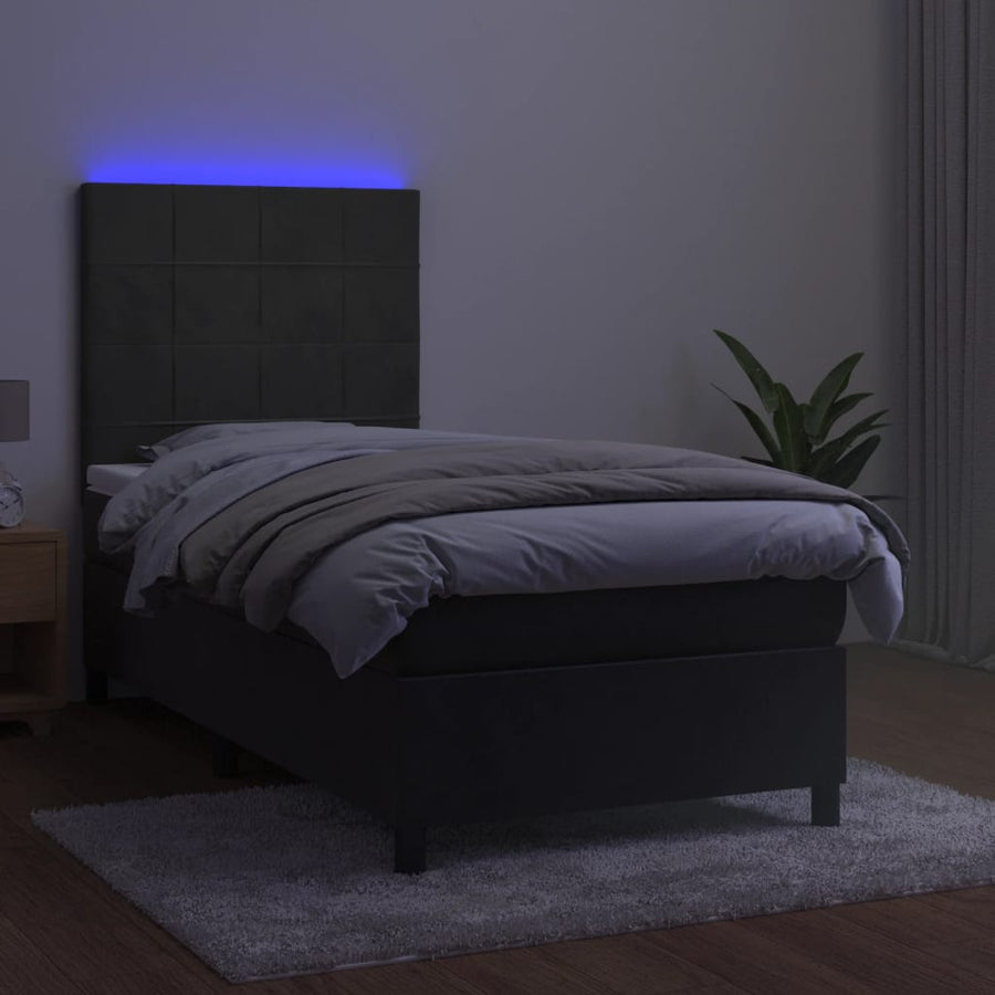 Boxspring Met Matras En Led Fluweel Donkergrijs 80 x 200 cm Blok met vierkanten