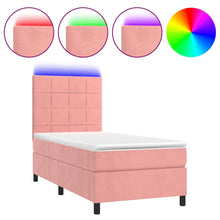 Boxspring Met Matras En Led Fluweel Roze 80 x 200 cm Blok met vierkanten