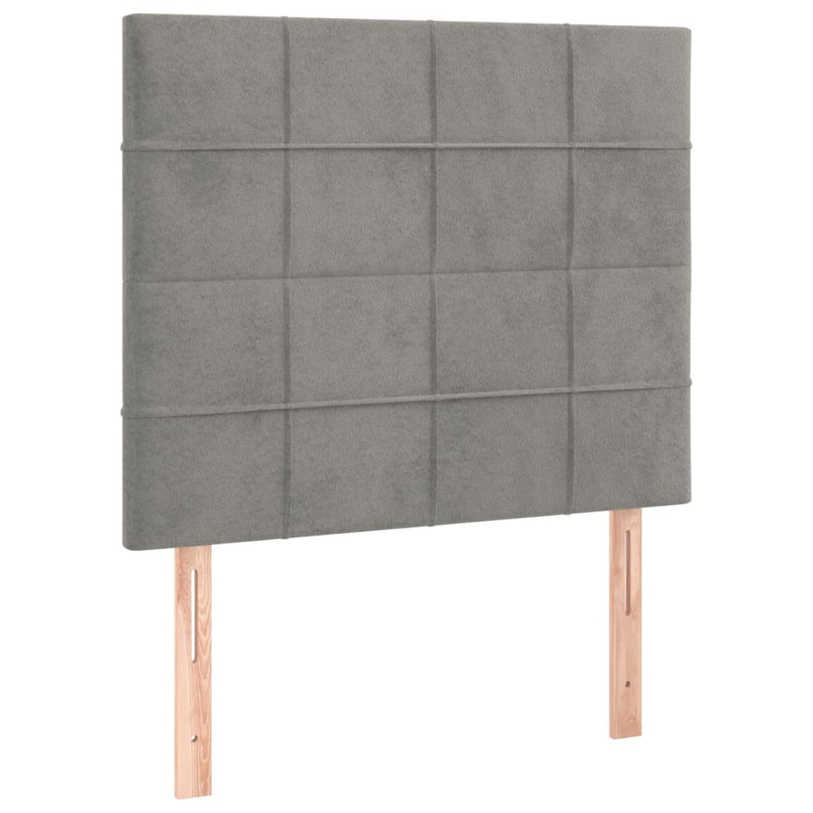 Boxspring Met Matras En Led Fluweel Lichtgrijs 100 x 200 cm Blok met vierkanten