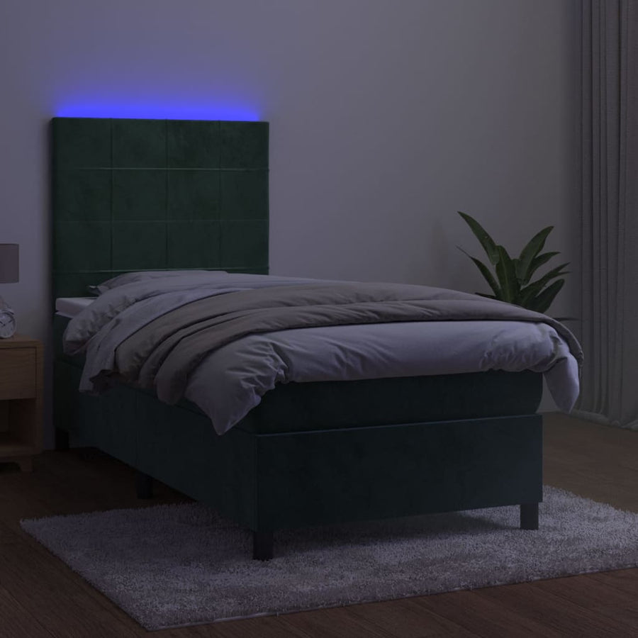 Boxspring met matras en LED fluweel donkergroen 100x200 cm 100 x 200 cm Donkergroen