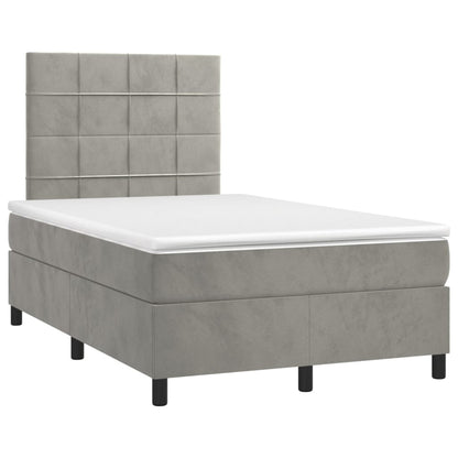 Boxspring Met Matras En Led Fluweel Lichtgrijs 120 x 200 cm Blok met vierkanten