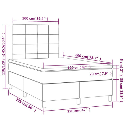 Boxspring Met Matras En Led Fluweel Donkergrijs 120 x 200 cm Blok met vierkanten