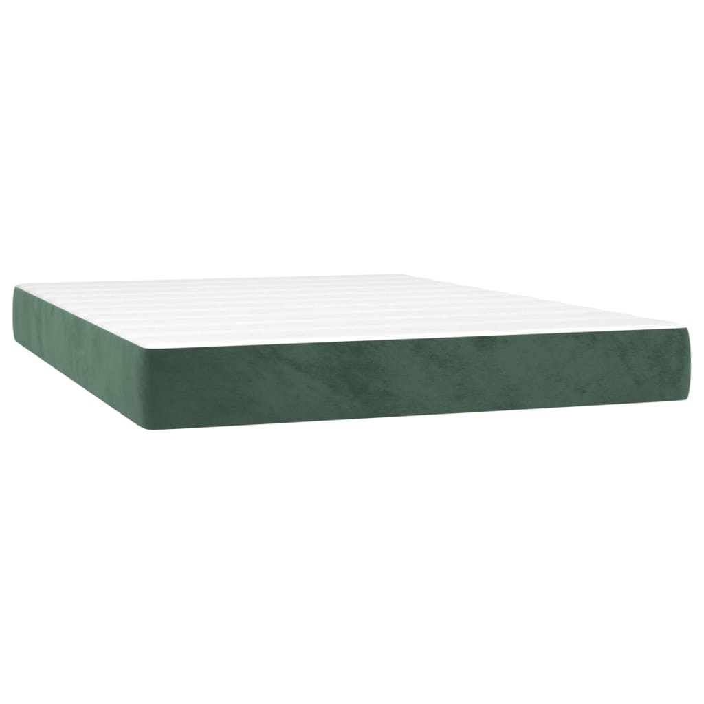 Boxspring Met Matras En Led Fluweel Donkergroen 140 x 190 cm Blok met vierkanten