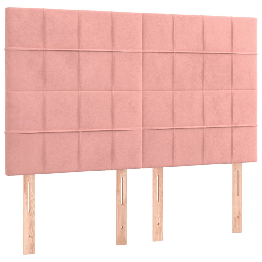 Boxspring Met Matras En Led Fluweel Roze 140 x 190 cm Blok met vierkanten