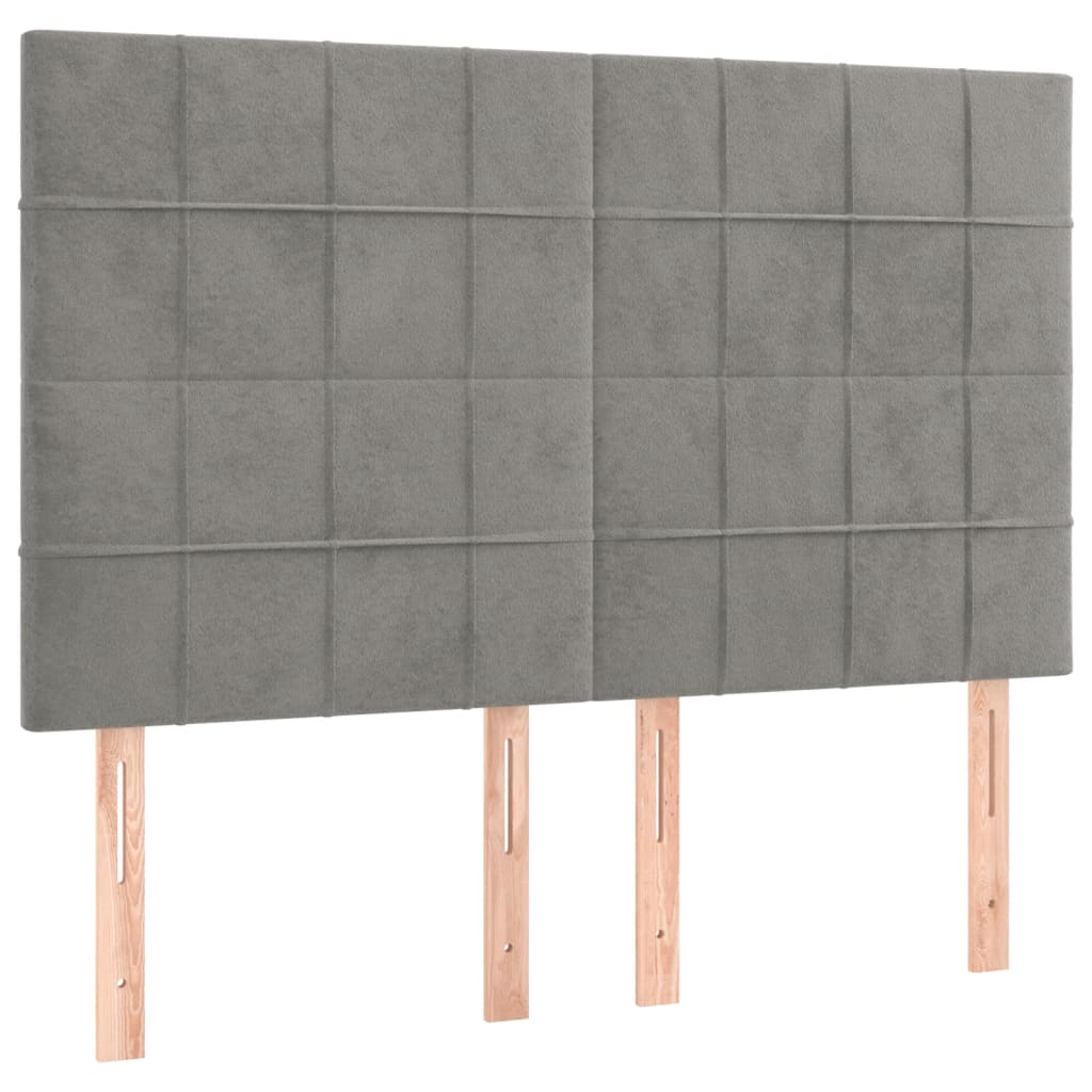 Boxspring Met Matras En Led Fluweel Lichtgrijs 140 x 200 cm Blok met vierkanten