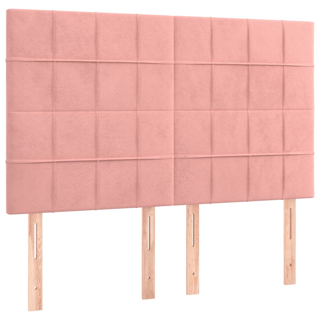 Boxspring Met Matras En Led Fluweel Roze 140 x 200 cm Blok met vierkanten