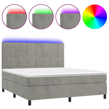 Boxspring Met Matras En Led Fluweel Lichtgrijs 180 x 200 cm Blok met vierkanten
