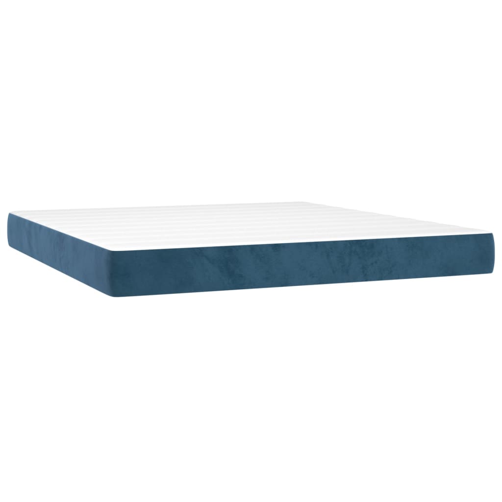 Boxspring Met Matras En Led Fluweel Donkerblauw 180 x 200 cm Blok met vierkanten