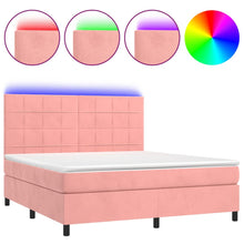 Boxspring Met Matras En Led Fluweel Roze 180 x 200 cm Blok met vierkanten
