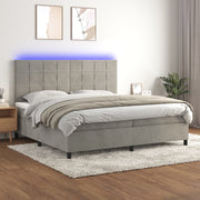 Boxspring met matras LED fluweel lichtgrijs 200x200 cm