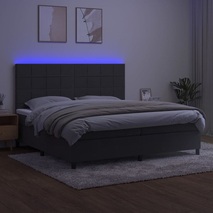 Boxspring Met Matras En Led Fluweel Donkergrijs 200 x 200 cm Blok met vierkanten