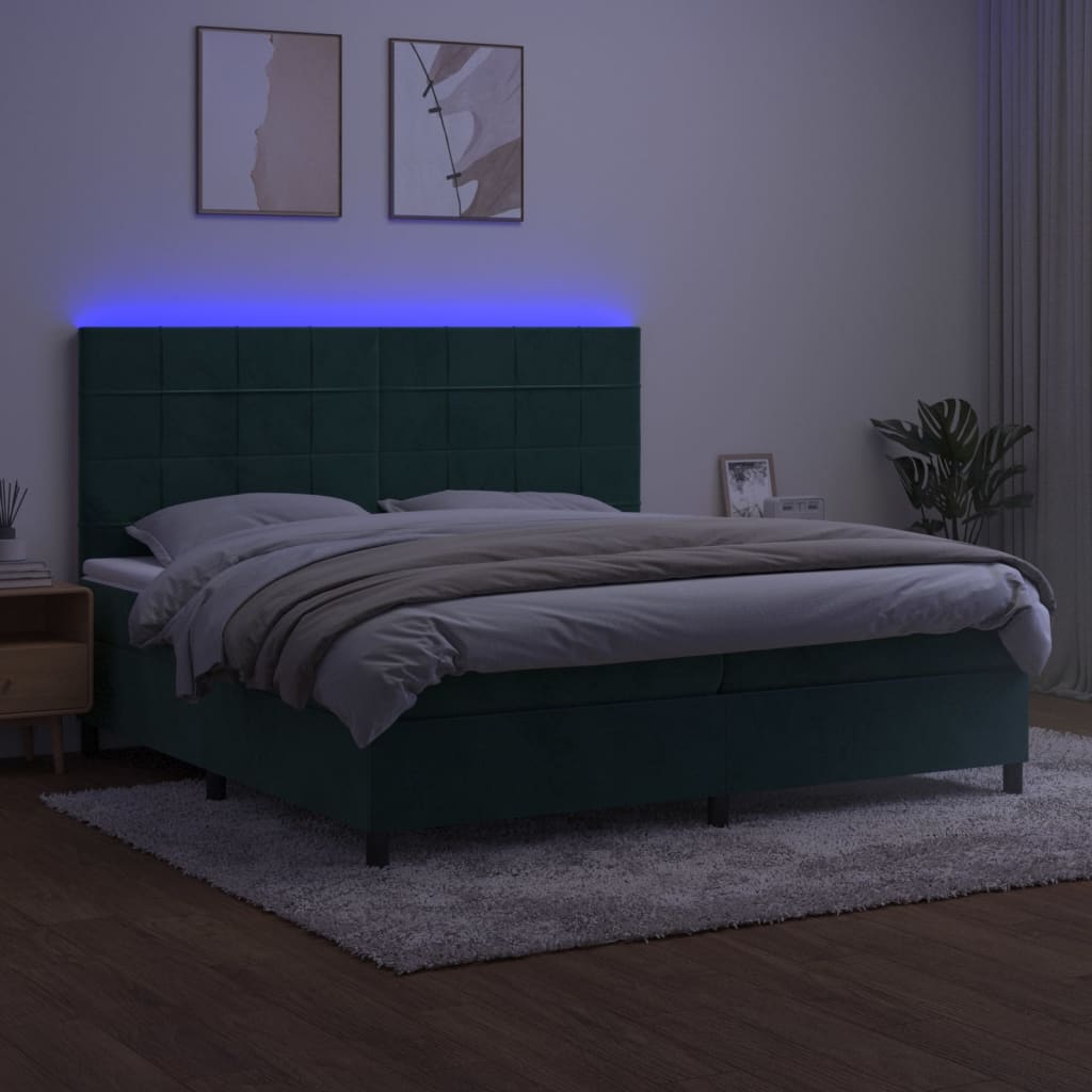 Boxspring met matras en LED fluweel donkergroen 200x200 cm 200 x 200 cm Donkergroen