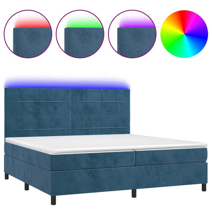 Boxspring Met Matras En Led Fluweel Donkerblauw 200 x 200 cm Blok met vierkanten