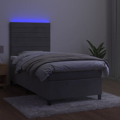 Boxspring Met Matras En Led Fluweel Lichtgrijs 80 x 200 cm Horizontale strepen