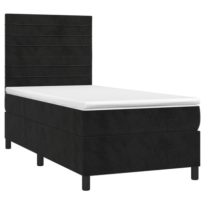 Boxspring Met Matras En Led Fluweel Zwart 80 x 200 cm Horizontale strepen