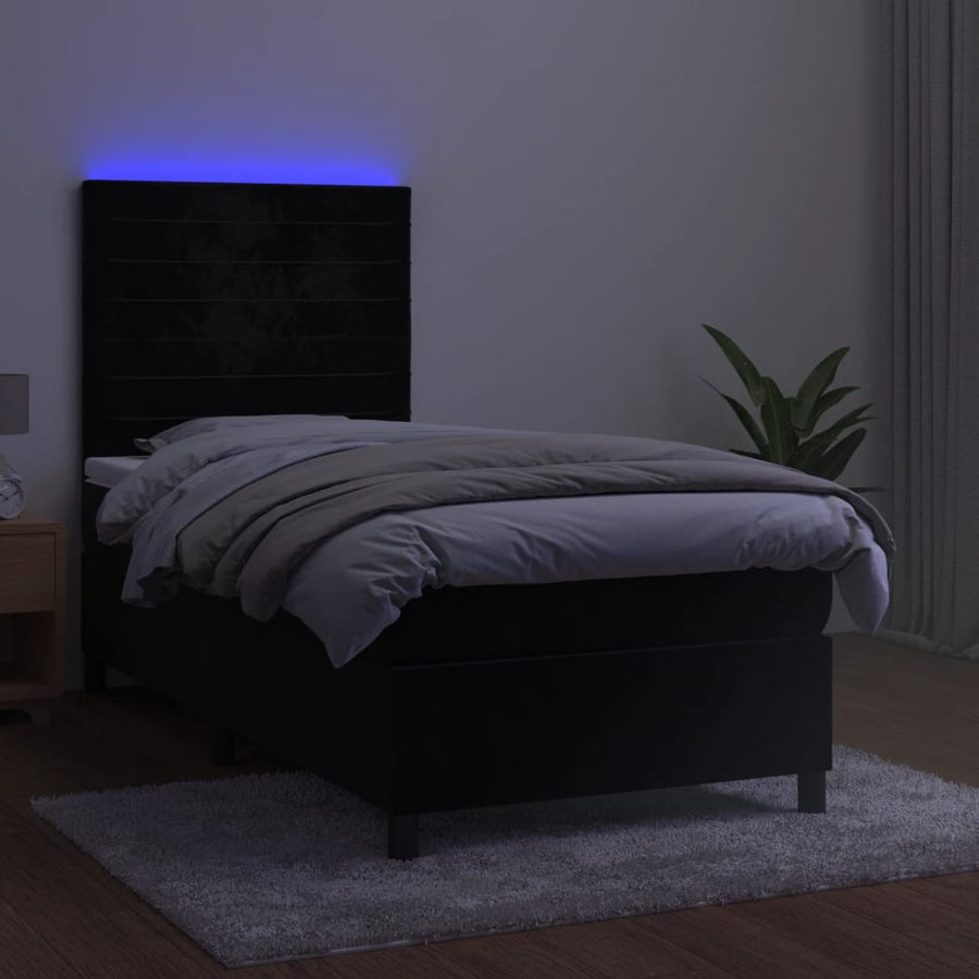 Boxspring Met Matras En Led Fluweel Zwart 80 x 200 cm Horizontale strepen