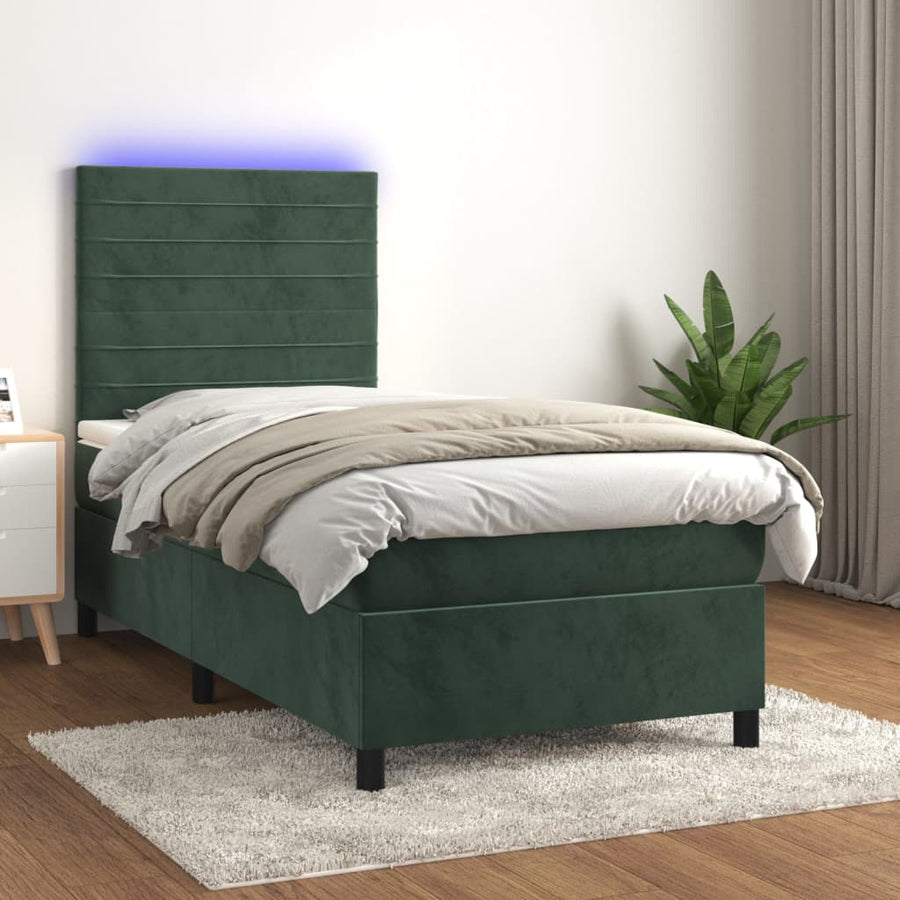 Boxspring Met Matras En Led Fluweel Donkergroen 80 x 200 cm Horizontale strepen