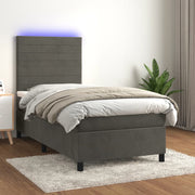 Boxspring 90x190 cm fluweel donkergrijs met matras en LED