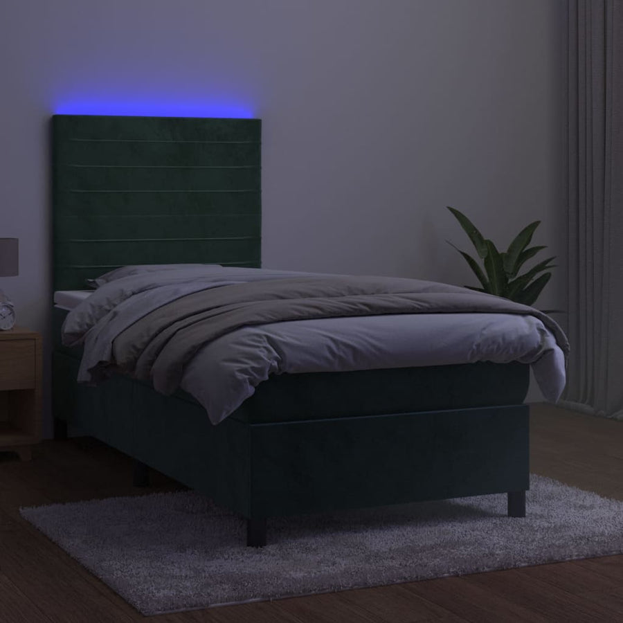 Boxspring met matras en LED fluweel donkergroen 90x190 cm 90 x 190 cm Donkergroen