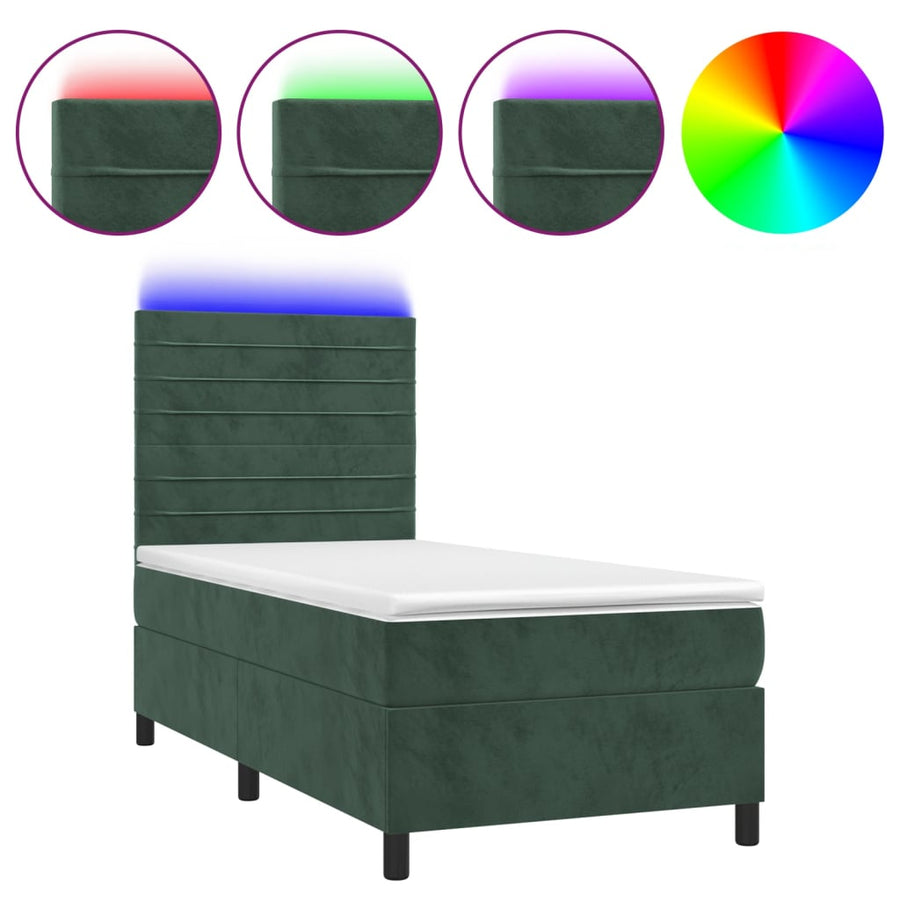 Boxspring met matras en LED fluweel donkergroen 90x200 cm 90 x 200 cm Donkergroen