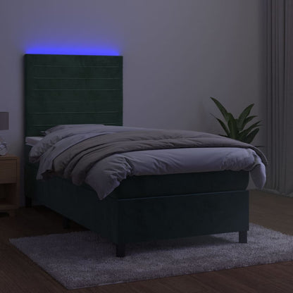 Boxspring met matras en LED fluweel donkergroen 100x200 cm 100 x 200 cm Donkergroen