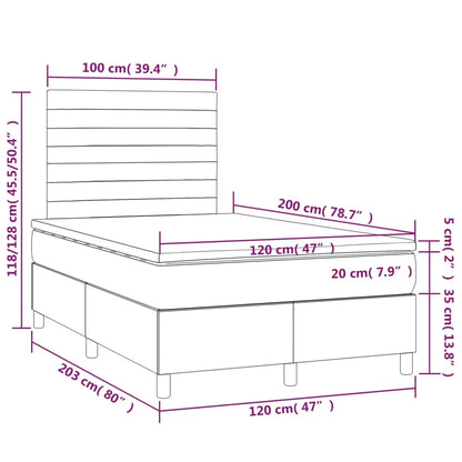 Boxspring Met Matras En Led Fluweel Lichtgrijs 120 x 200 cm Horizontale strepen