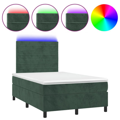Boxspring Met Matras En Led Fluweel Donkergroen 120 x 200 cm Horizontale strepen