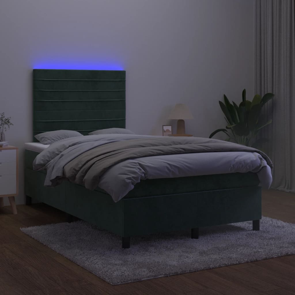 Boxspring Met Matras En Led Fluweel Donkergroen 120 x 200 cm Horizontale strepen