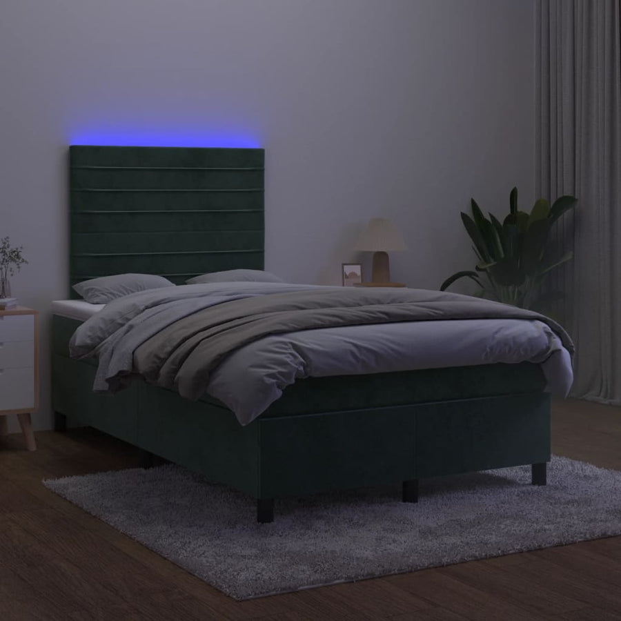 Boxspring Met Matras En Led Fluweel Donkergroen 120 x 200 cm Horizontale strepen