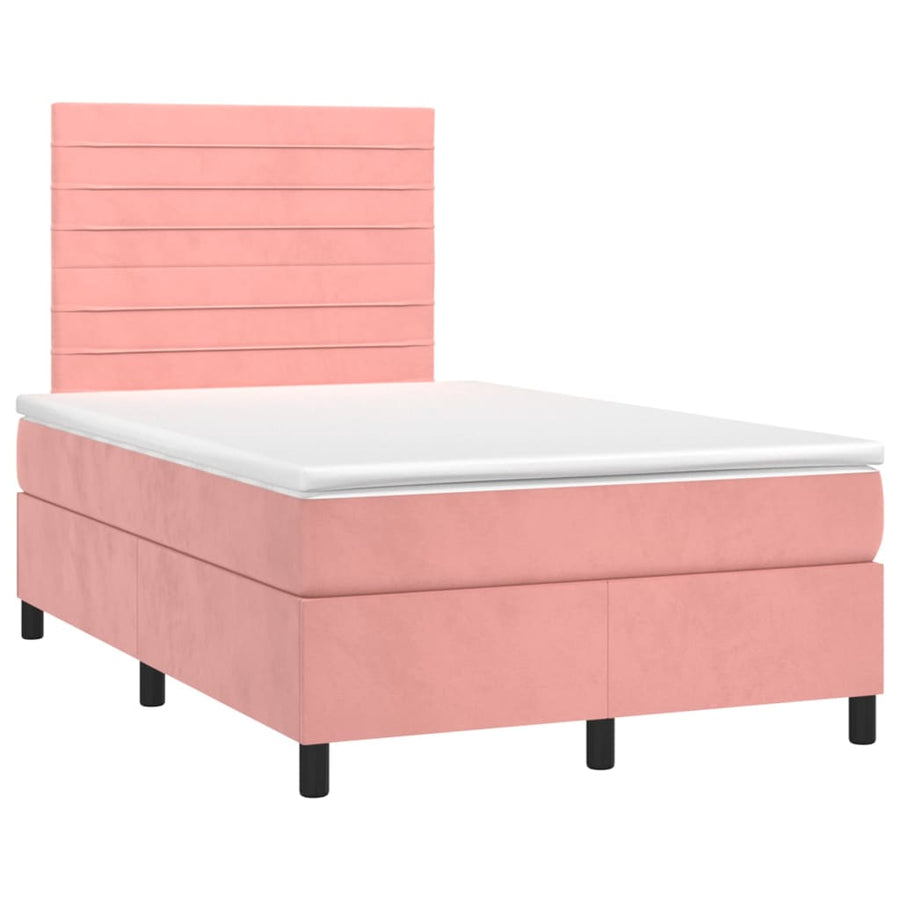 Boxspring Met Matras En Led Fluweel Roze 120 x 200 cm Horizontale strepen