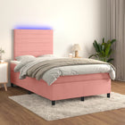 Boxspring Met Matras En Led Fluweel Roze 120 x 200 cm Horizontale strepen