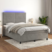 Boxspring met matras LED 140x190 cm lichtgrijs fluweel