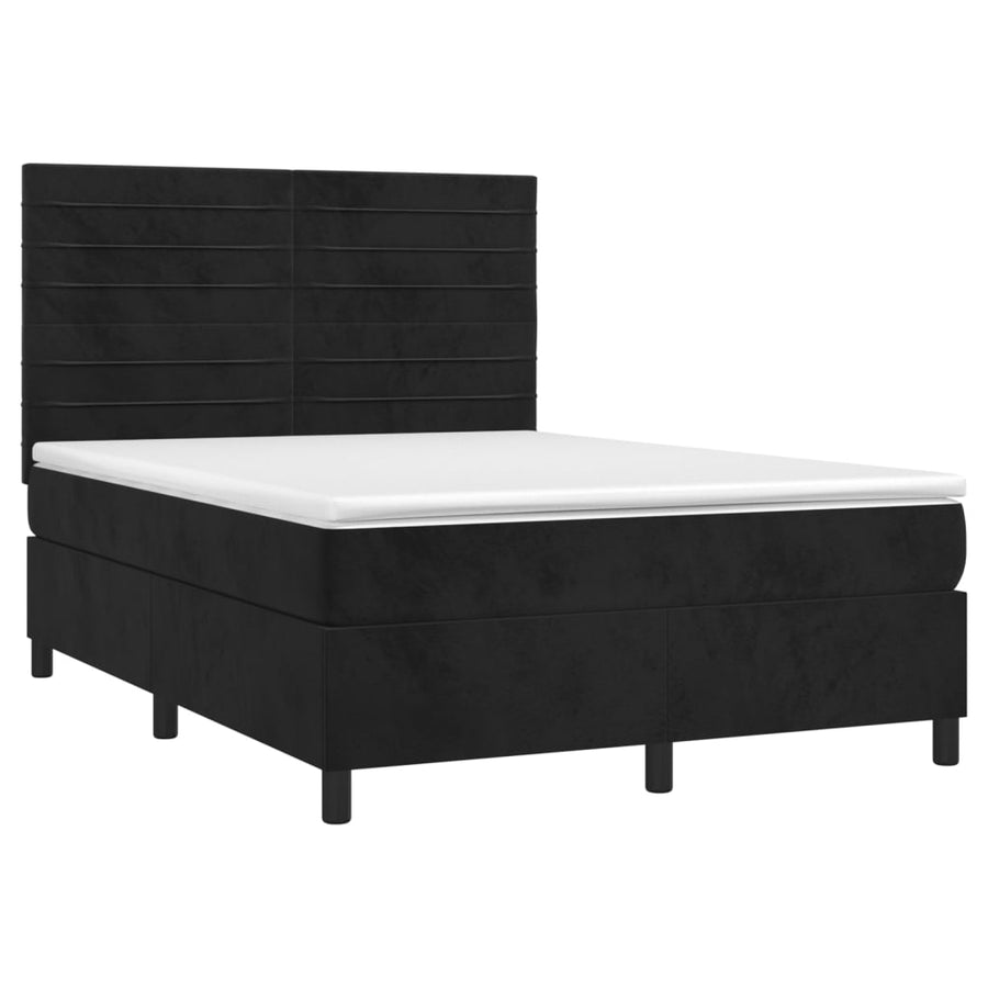 Boxspring met matras en LED fluweel zwart 140x190 cm 140 x 190 cm Horizontale strepen