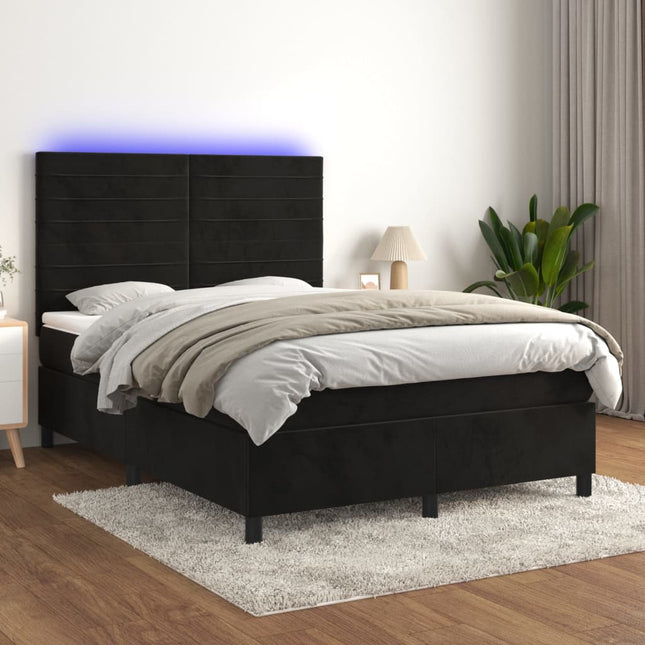 Boxspring met matras en LED fluweel zwart 140x190 cm 140 x 190 cm Horizontale strepen