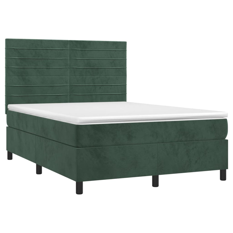 Boxspring Met Matras En Led Fluweel Donkergroen 140 x 190 cm Horizontale strepen