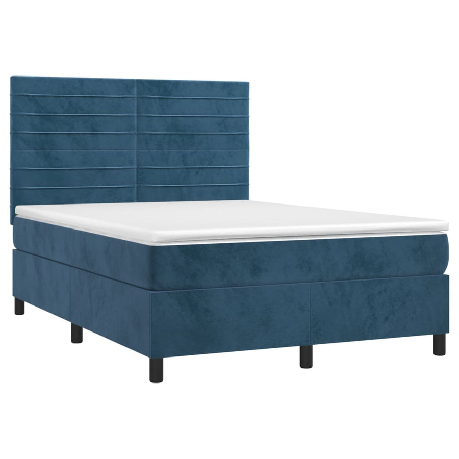 Boxspring Met Matras En Led Fluweel Donkerblauw 140 x 190 cm Horizontale strepen