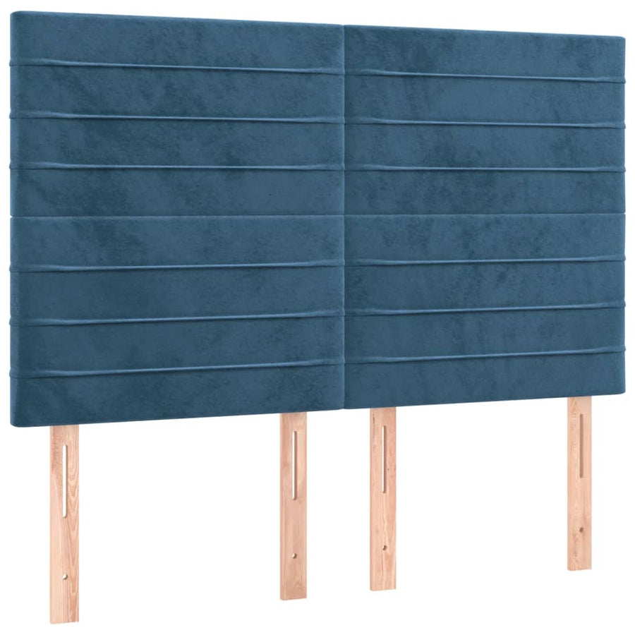 Boxspring Met Matras En Led Fluweel Donkerblauw 140 x 190 cm Horizontale strepen
