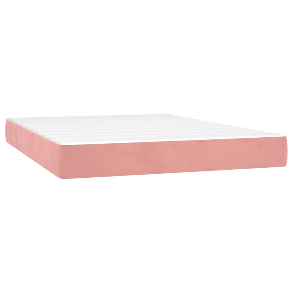 Boxspring Met Matras En Led Fluweel Roze 140 x 190 cm Horizontale strepen