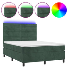 Boxspring met matras en LED fluweel donkergroen 140x200 cm 140 x 200 cm Horizontale strepen