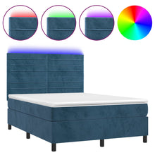 Boxspring Met Matras En Led Fluweel Donkerblauw 140 x 200 cm Horizontale strepen