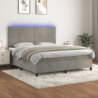 Boxspring Met Matras En Led Fluweel Lichtgrijs 160 x 200 cm Horizontale strepen